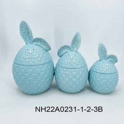 Pots de rangement en relief bleu en forme de lapin de pâques, avec couvercle, pour décoration de Table à manger