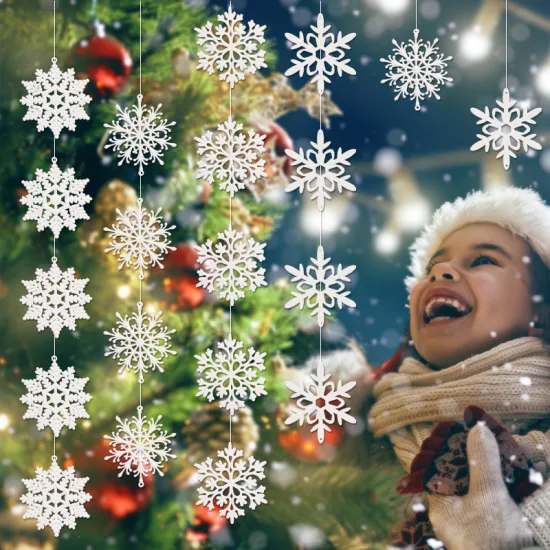 Ornement de flocon de neige à paillettes, décorations d'arbre de noël suspendues