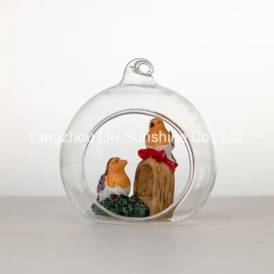 Boule en verre photophore avec oiseaux en poly